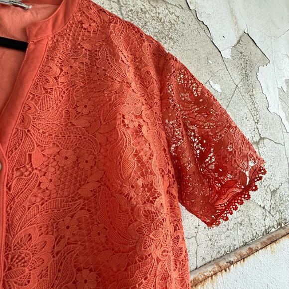 Amuse Society Shirt Dress Lace Button Front Short Sleeve Mini Modern Retro Large - Picture 5 of 8